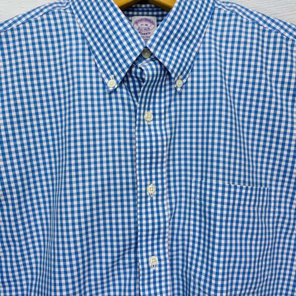 Brooks Brothers Classic Blue Gingham Button-Down Shirt – 17 / 36 (Approx XL) - Picture 6 of 13